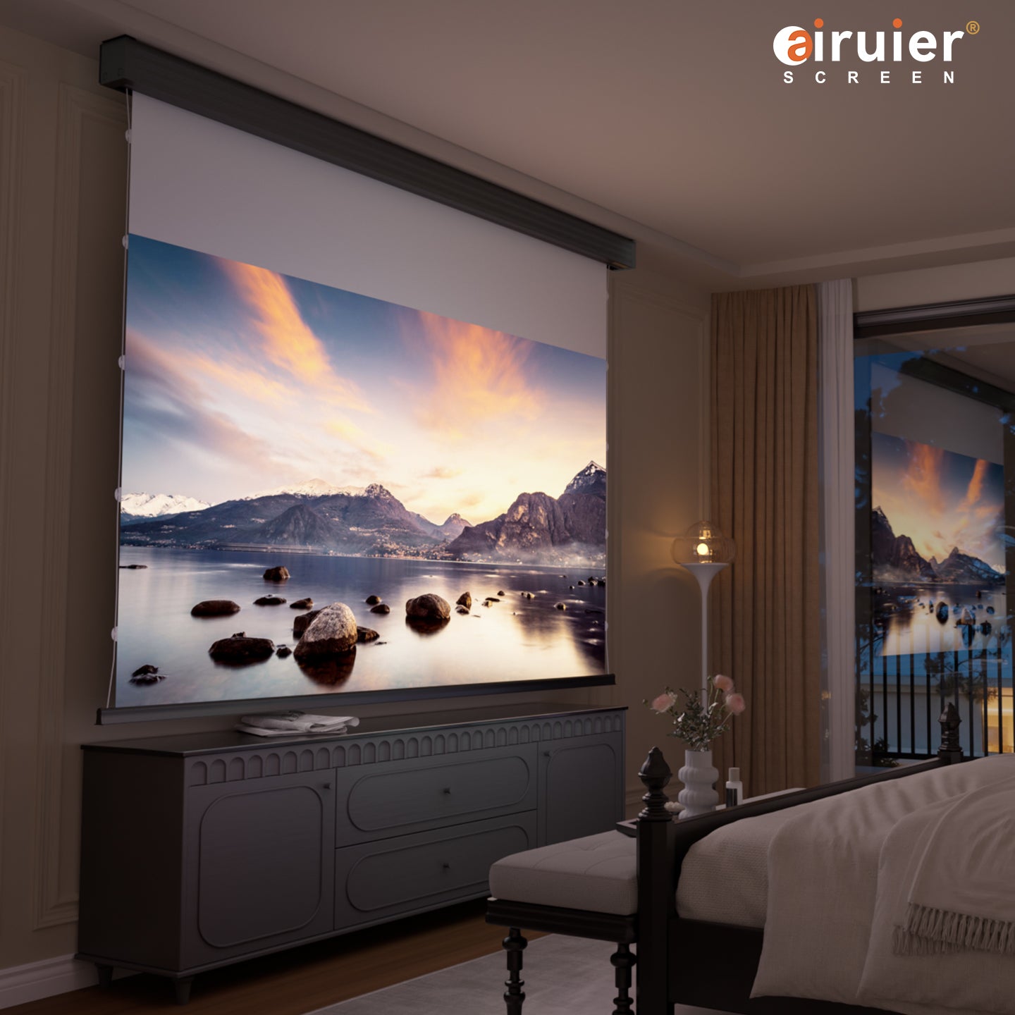 Airuier Rechargeable Retractable Cinematic White Projection Screen - product photo 5