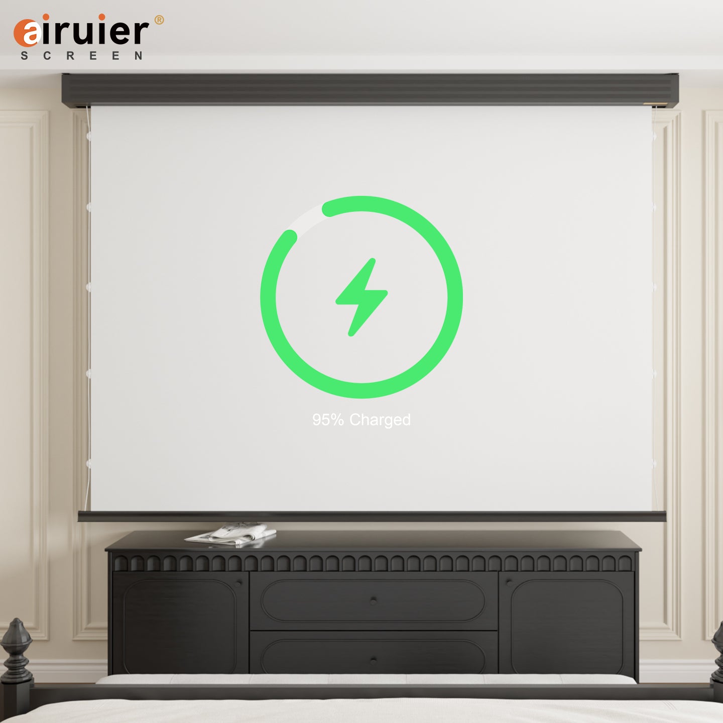 Airuier 120-inch rechargeable motorized retractable cinematic white projector screen