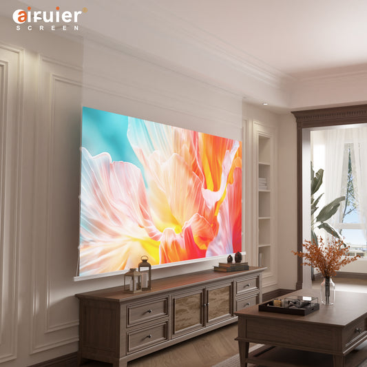 Airuier in-ceiling black photon ALR projection screen with motorized drop-down