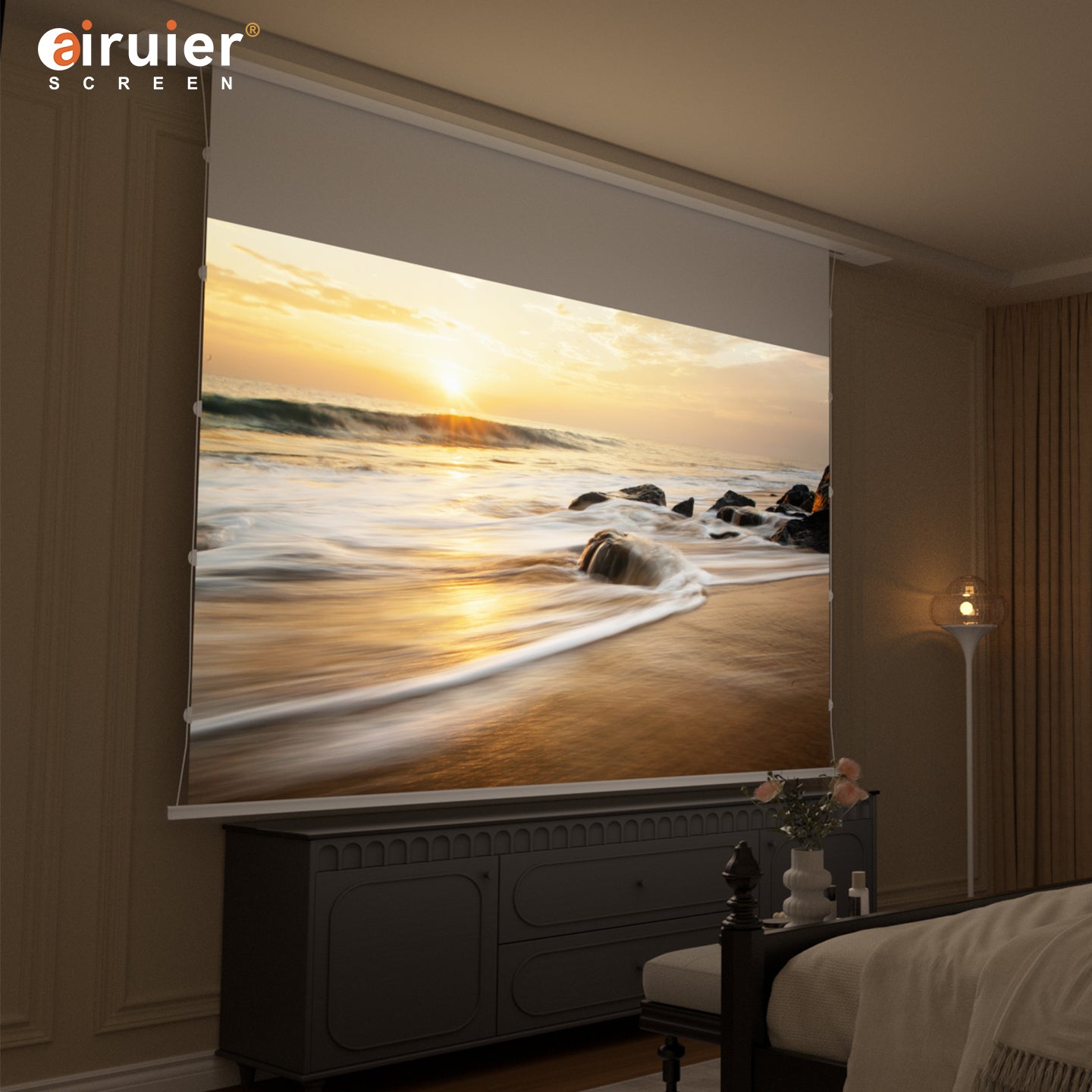 Airuier Recessed In-Ceiling Retractable White Projection Screen - product photo 2