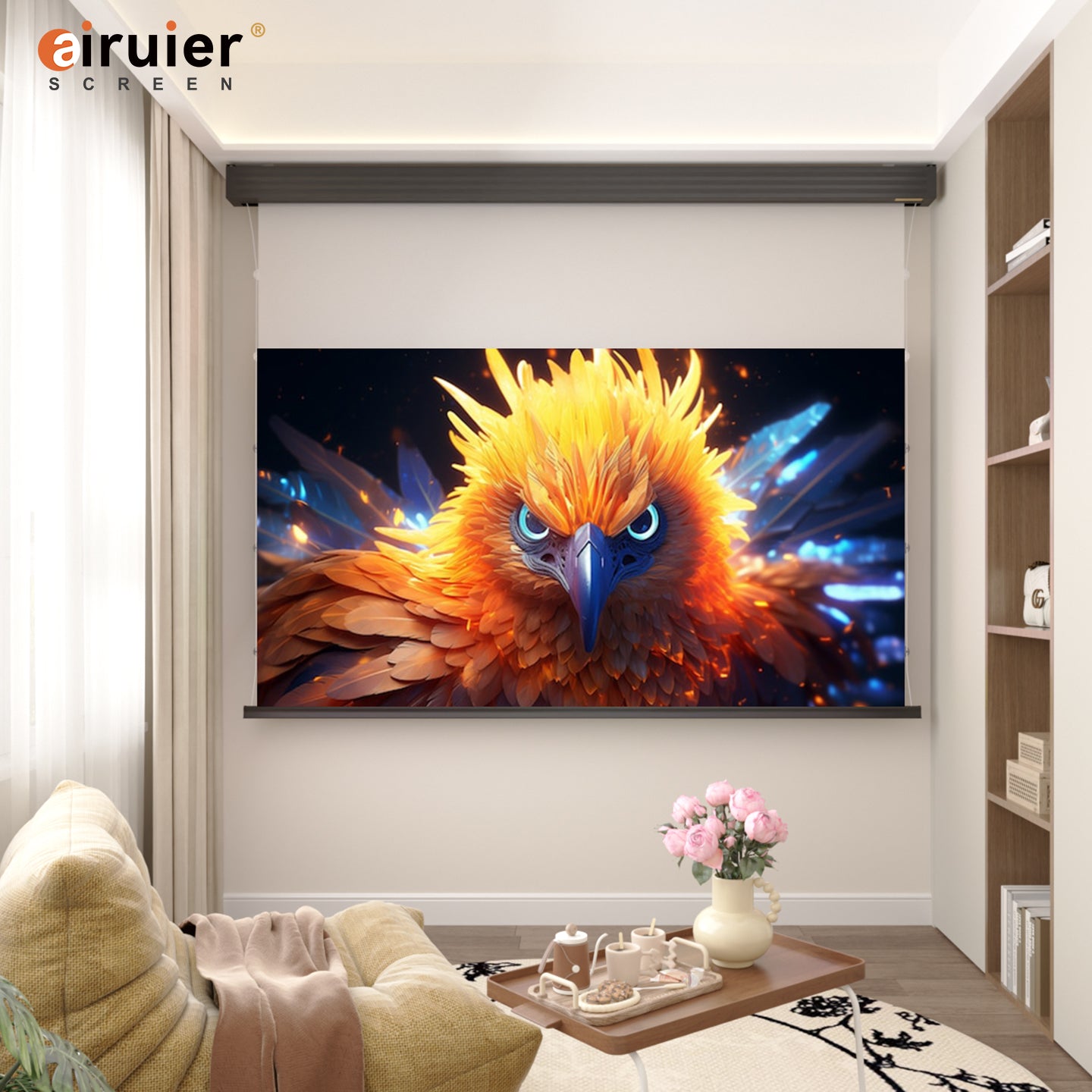 Airuier rechargeable motorized Fresnel ALR drop-down projector screen