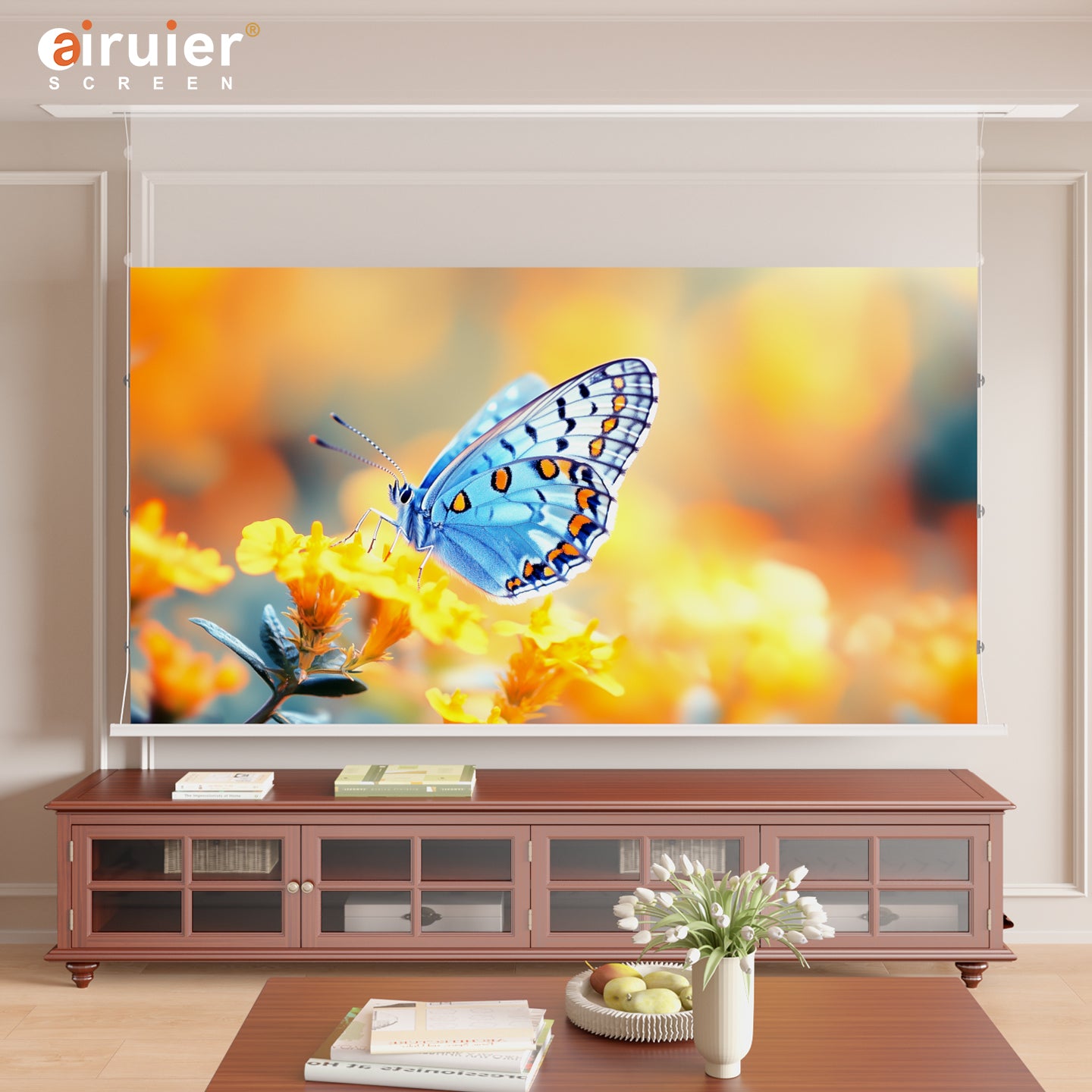 Airuier in-ceiling Fresnel ALR motorized drop-down projector screen