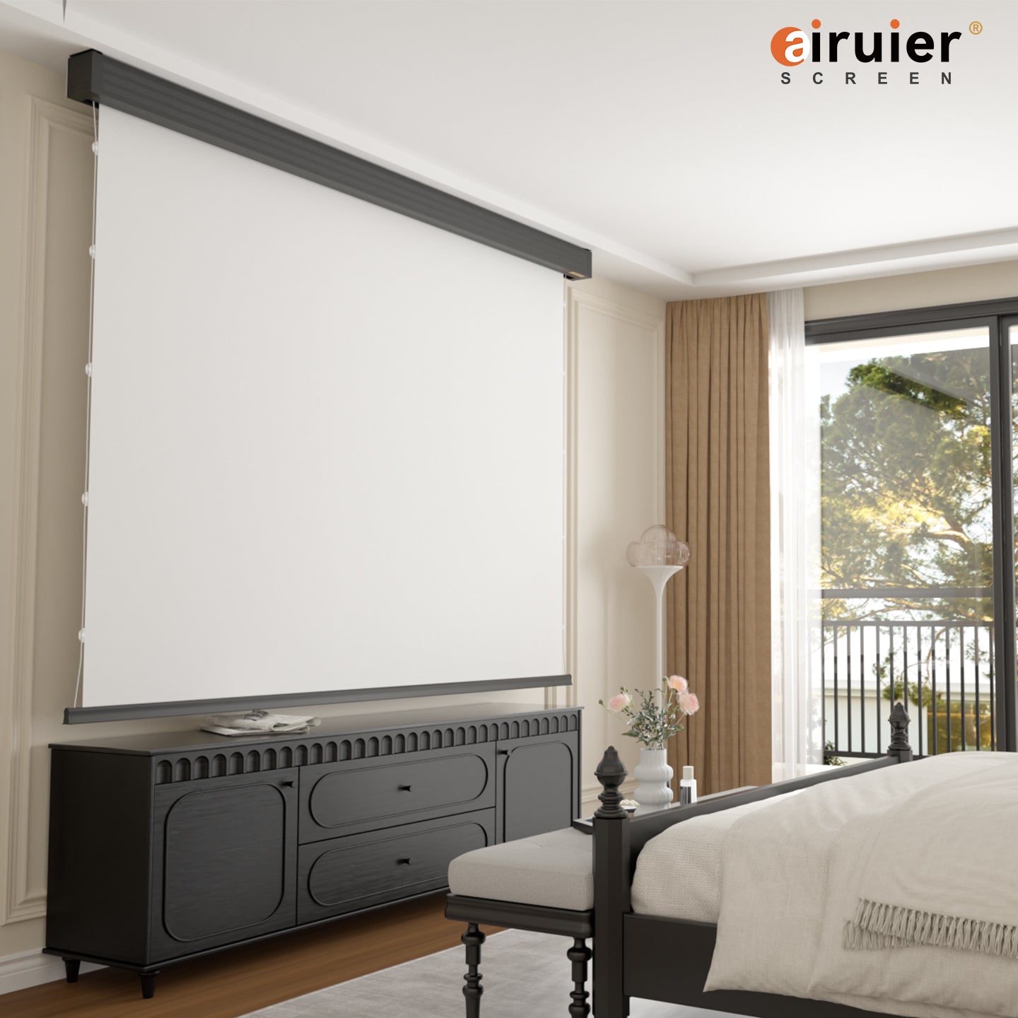 Airuier  Ultra-short shell white electric pull-down projection screen