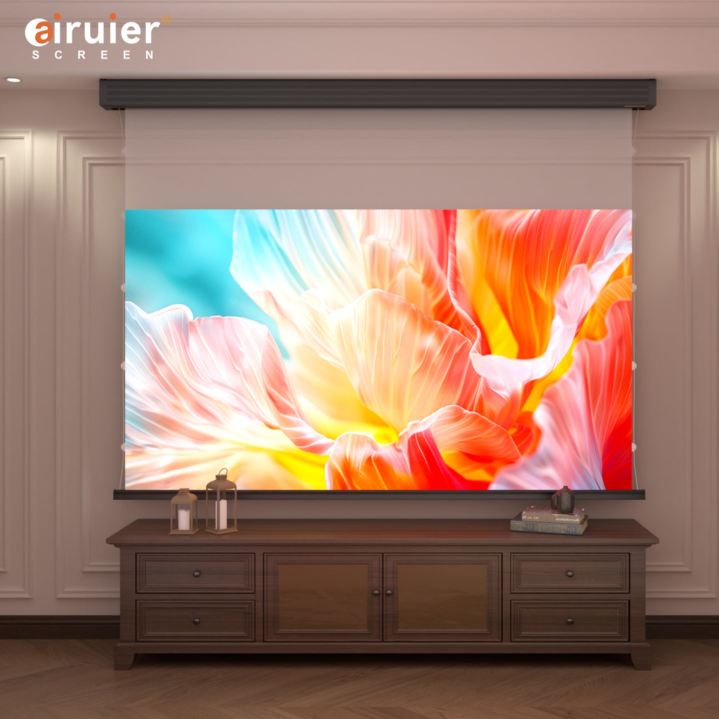 Airuier rechargeable motorized white photon retractable projector screen