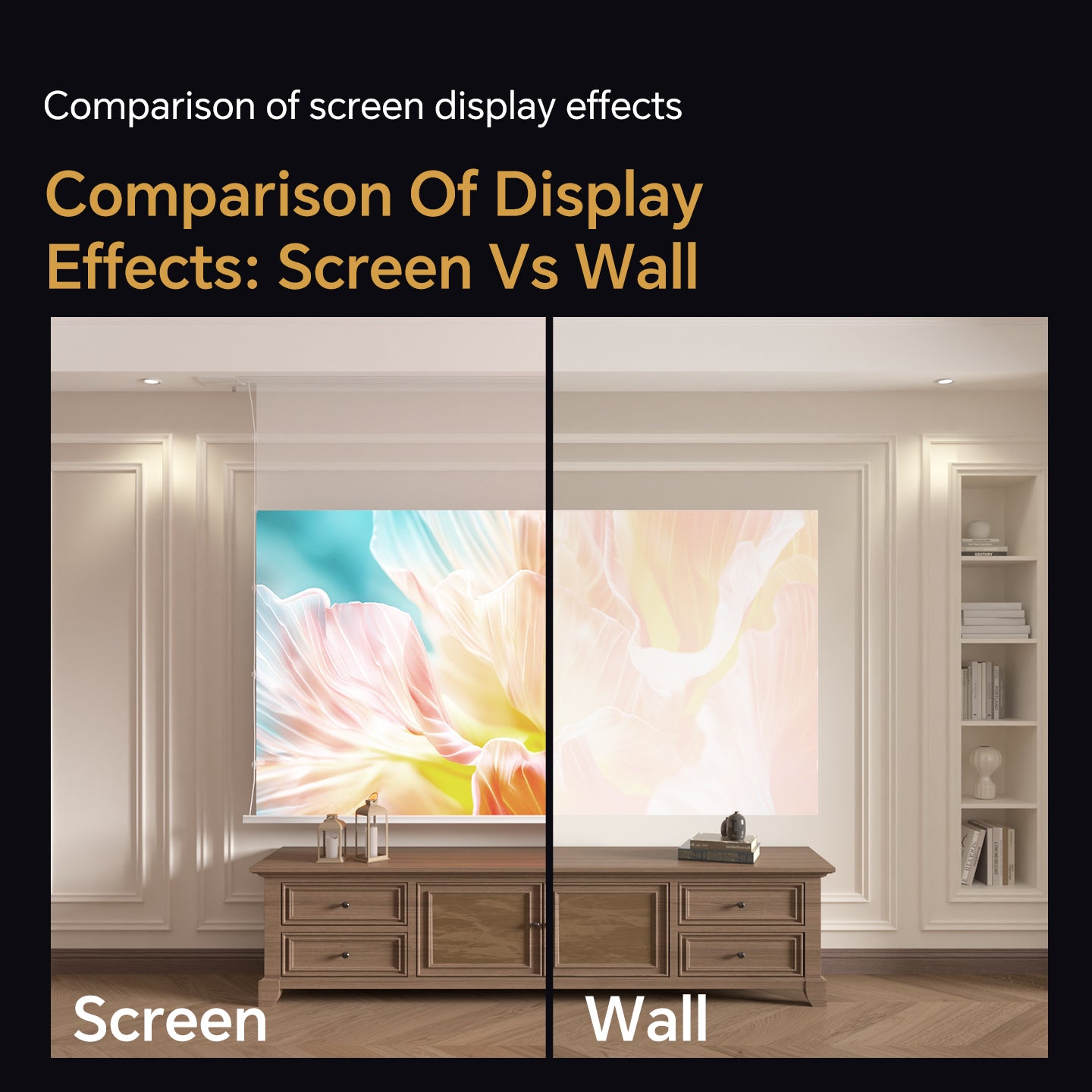 Airuier Motorized In-Ceiling Black Photon ALR Projection Screen - Comparison of screen display effects
