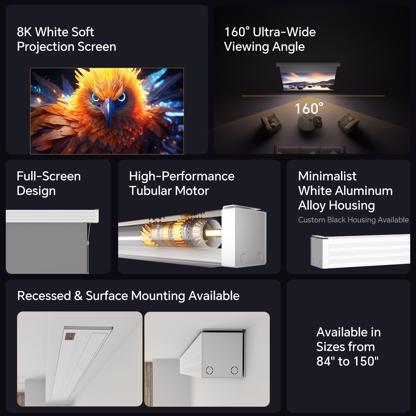 Airuier  Ultra-short shell white electric pull-down projection screen
