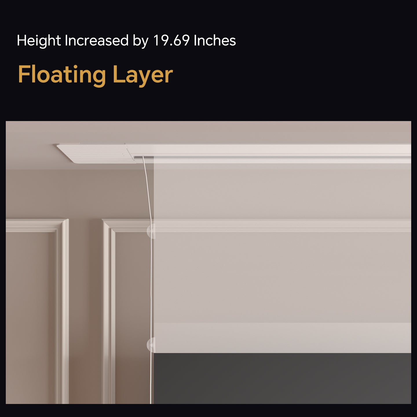 Airuier Recessed In-Ceiling Retractable White Projection Screen - Height Increased by 19.69 Inches, Floating Layer