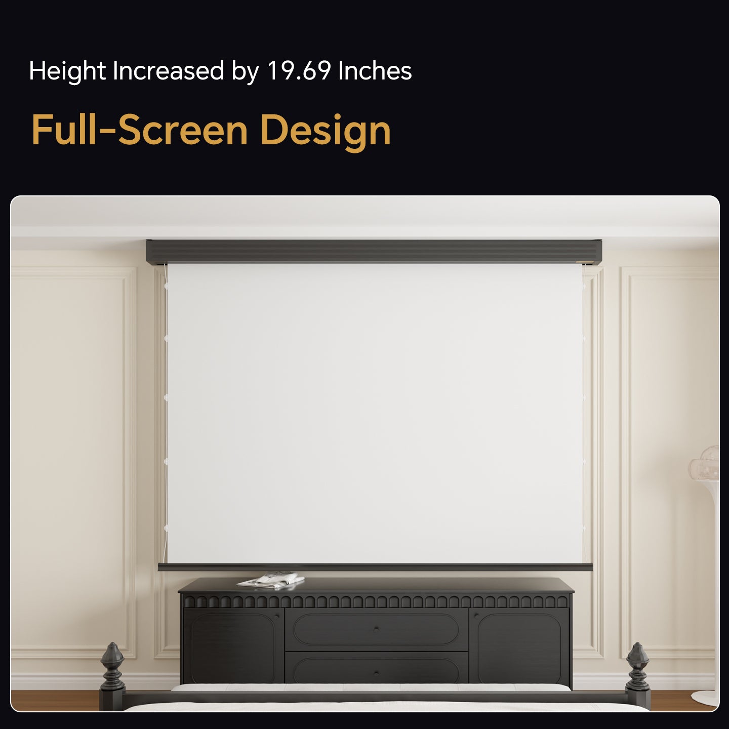 Airuier Rechargeable Retractable Cinematic White Projection Screen - Height Increased by 19.69 Inches, Full-Screen Design