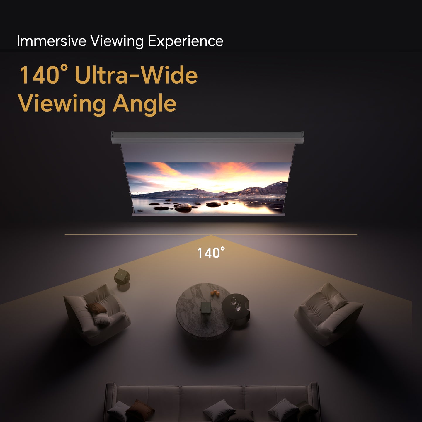 Airuier Motorized In-Ceiling Fresnel ALR Drop-Down Screen (Long-Throw) - Viewing Experience, 140° Ultra-Wide Viewing Angle