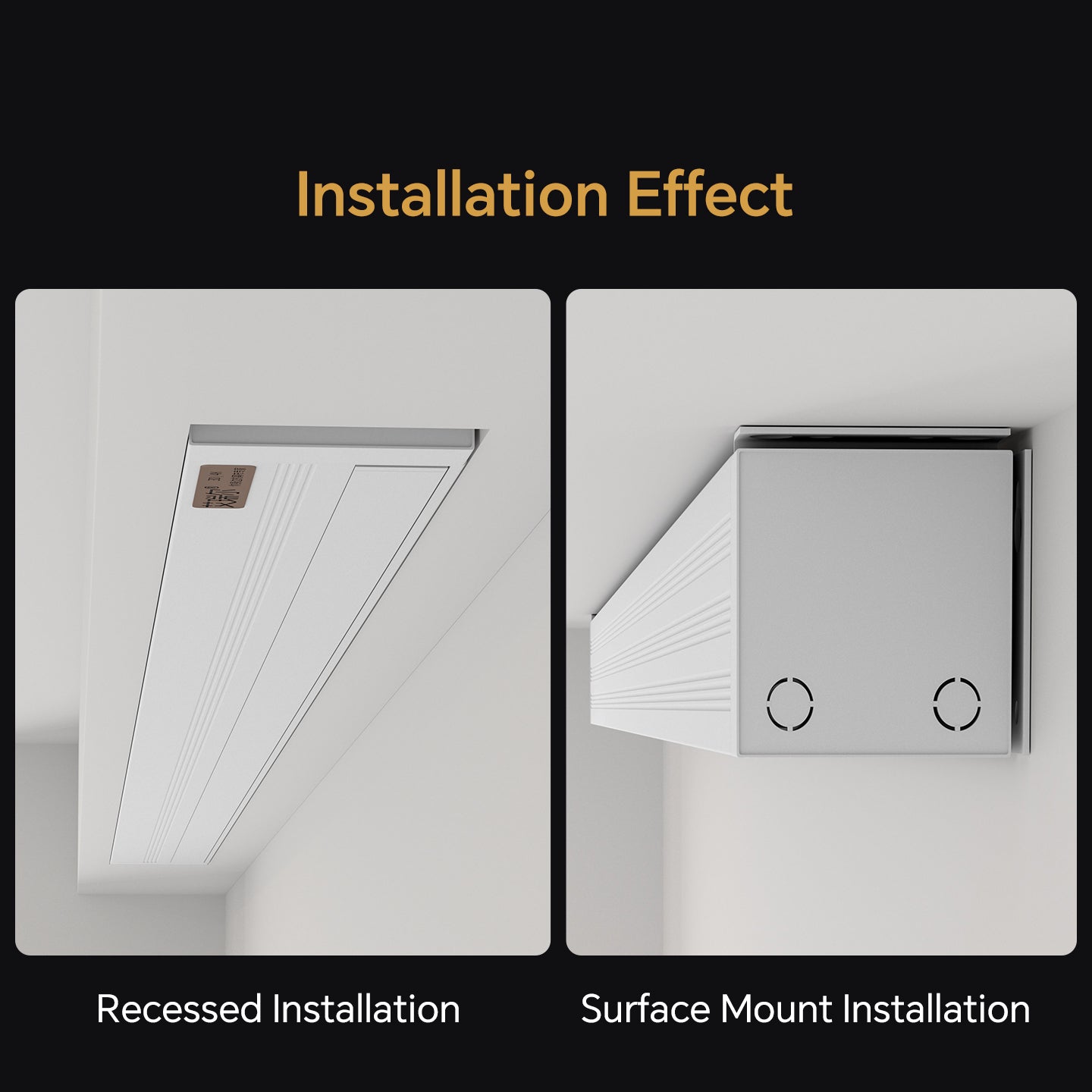Airuier Rechargeable Retractable Cinematic White Projection Screen - Installation Effect, Recessed Installation, Surface Mount Installation